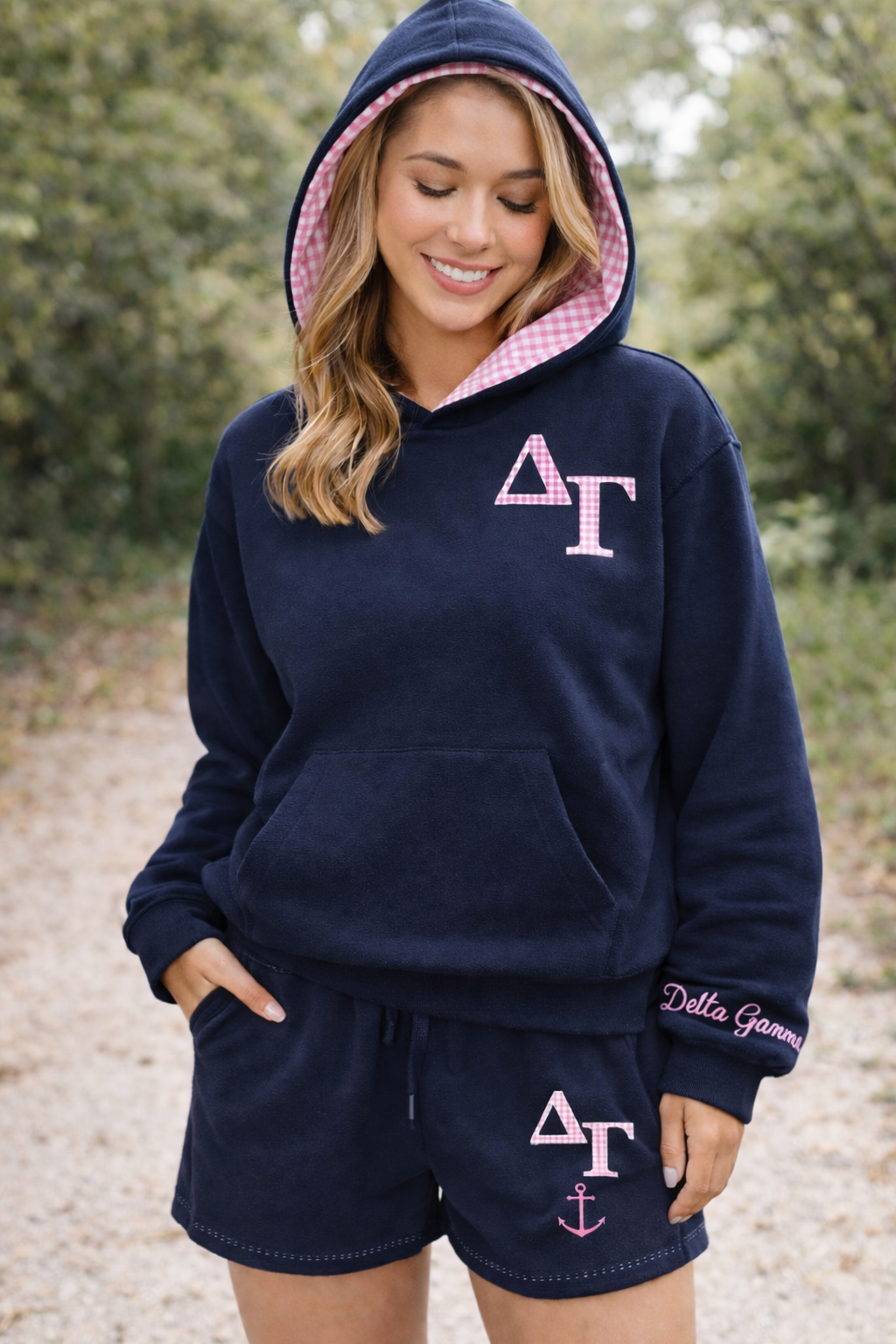 Delta Gamma Gingham Hoodie & Shorts Set
