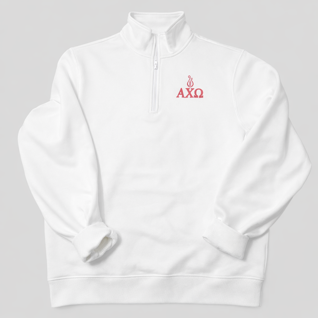 Alpha Chi Omega Quarter Zip Sweatshirt: Licensed AXO Embroidered Sorority Pullover