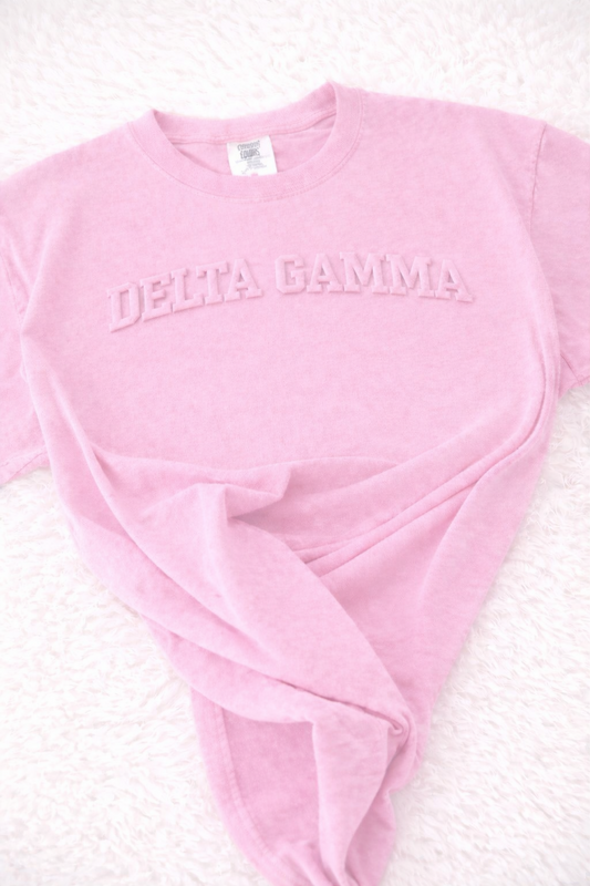 Delta Gamma Embossed Comfort Colors T-Shirt – Pink Tone-on-Tone Sorority Tee