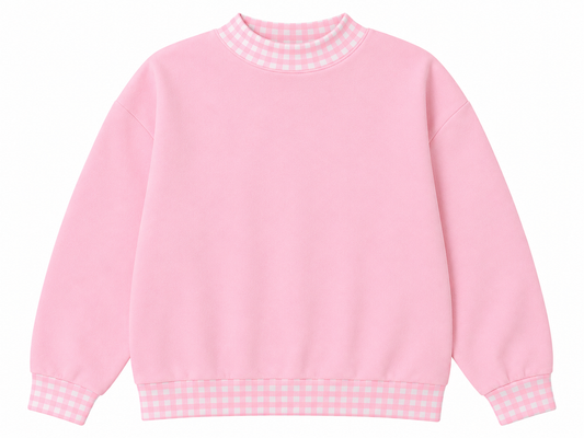 Pre-Order light pink/pink gingham Youth Mockneck sweatshirt