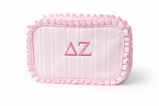 Delta Zeta Pink ruffle Cosmetic bag