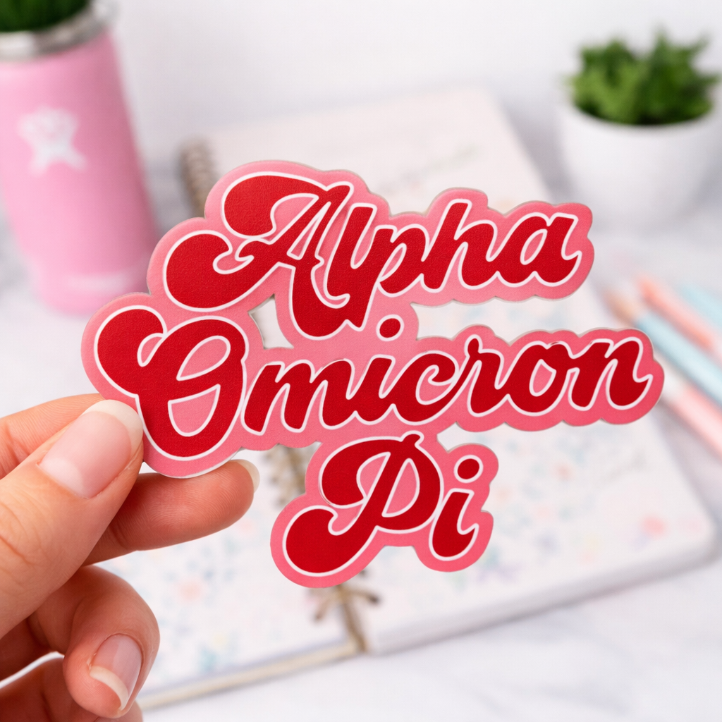 Alpha Omicron Pi UV DTF Sticker, AOII Sorority Decal for Water Bottle Laptop Cup, Greek Letter Sticker Bid Day Gift