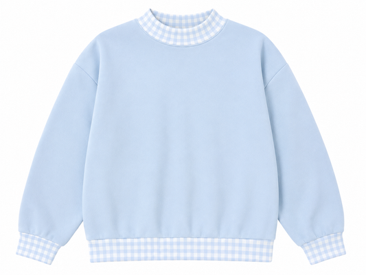 Pre-Order light blue/blue gingham Youth Mockneck sweatshirt