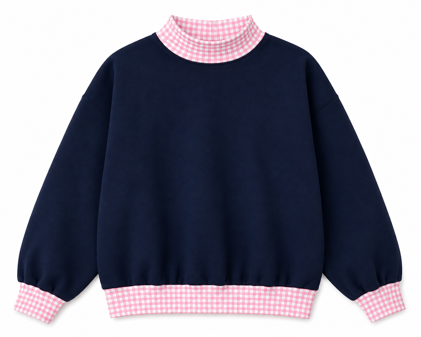 Pre-Order Navy Blue with Pink Gingham MockNeck