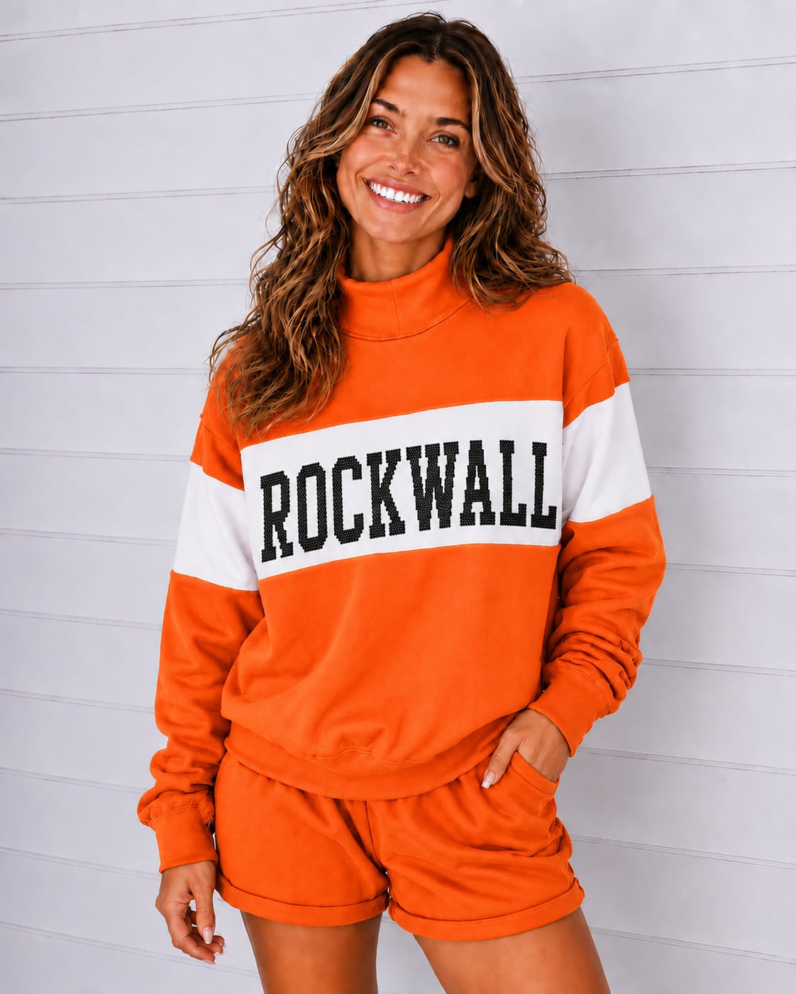 Rockwall color block mockneck sweatshirt