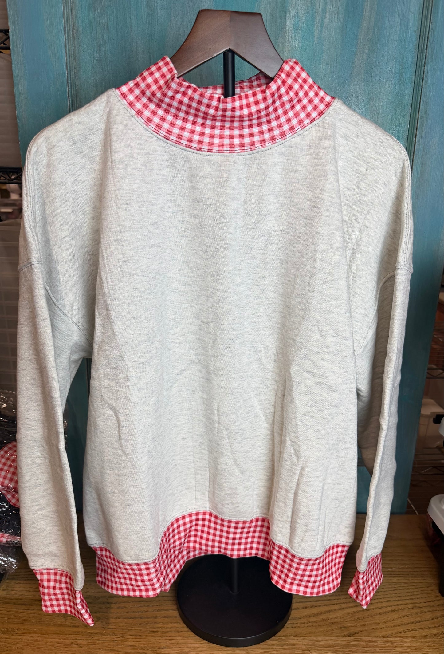 Ready To Ship Light Ash Grey/Red Gingham