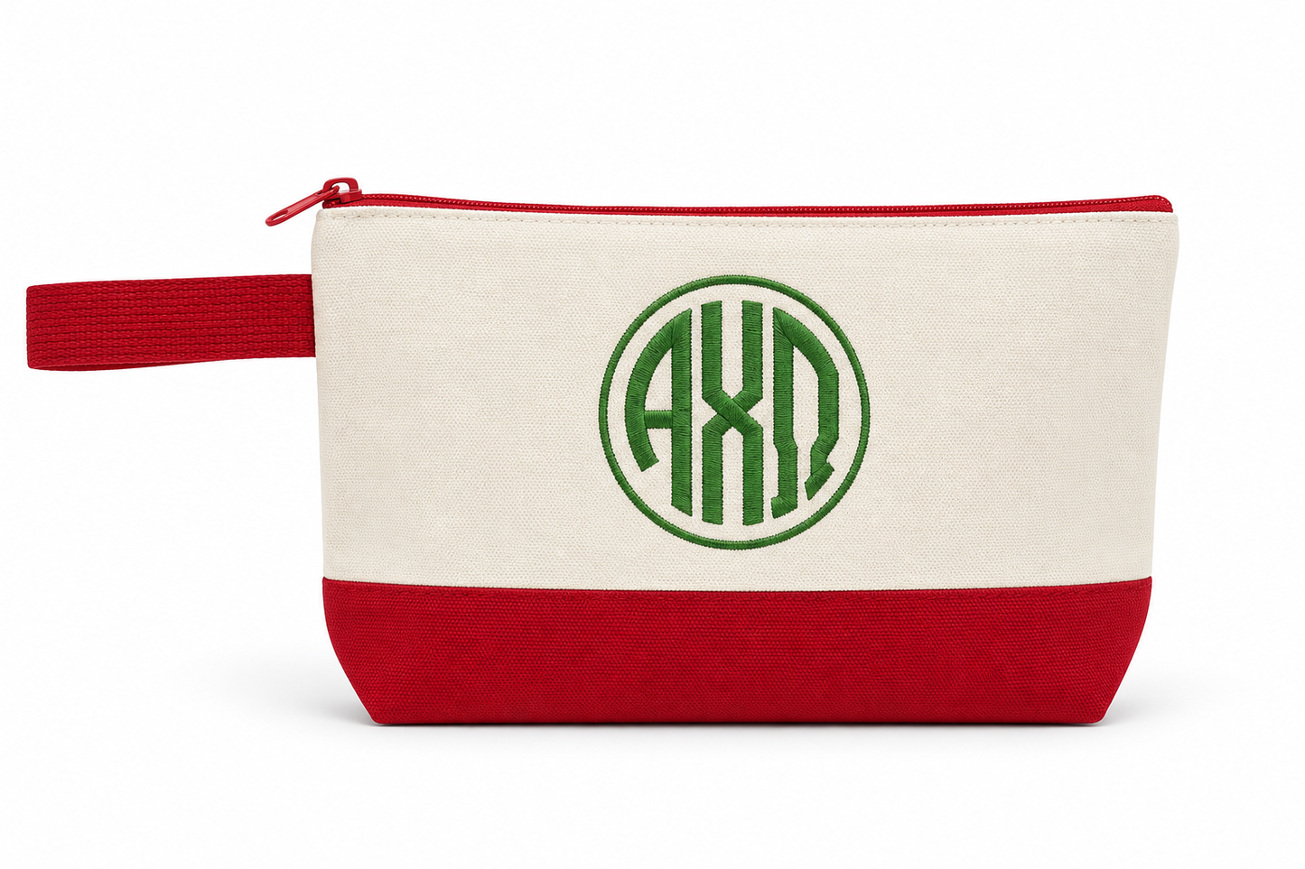 Alpha Chi Omega Embroidered Canvas Cosmetic Bag | Greek Licensed | Personalized Monogram Pouch