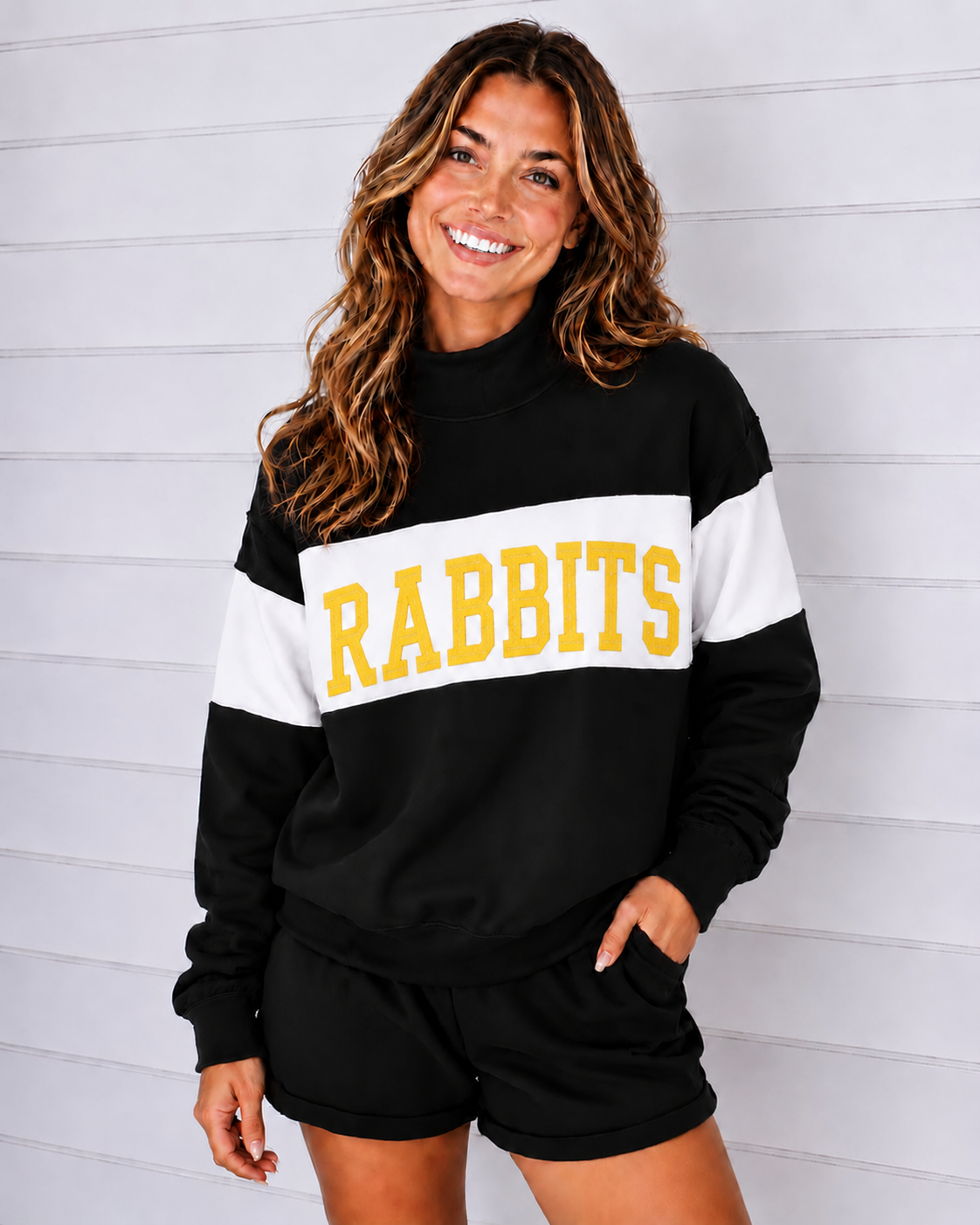 Rabbits color block mockneck sweatshirt