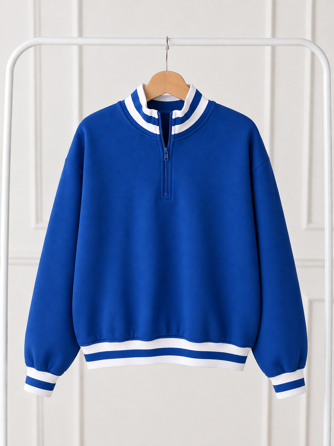 Pre-order Varsity Stripe Quarter Zip Royal/white stripe
