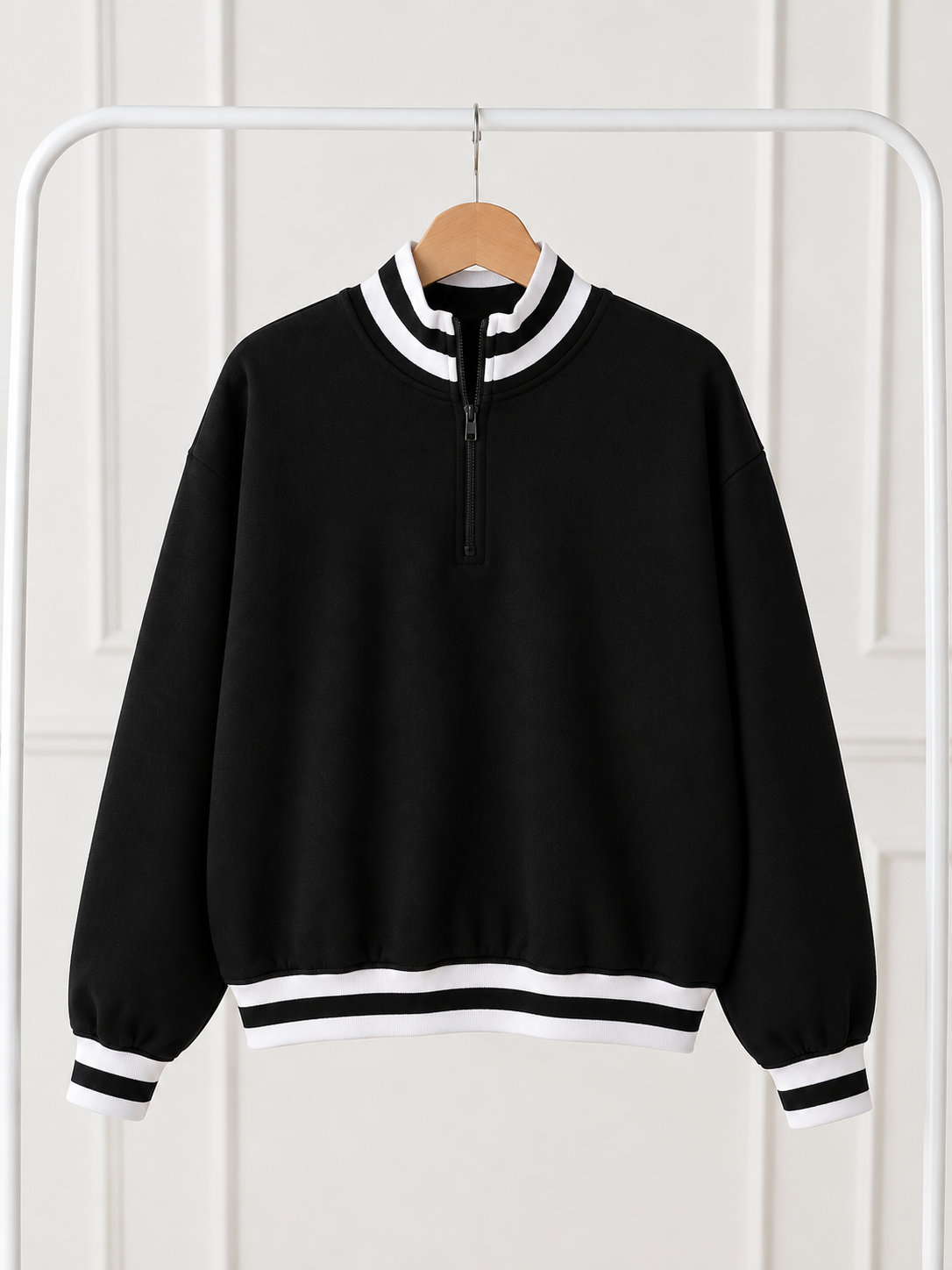 Pre-order Varsity Stripe Quarter Zip Black/white stripe