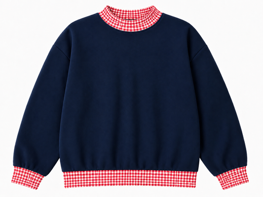 Ready To Ship Navy/Red gingham mockneck
