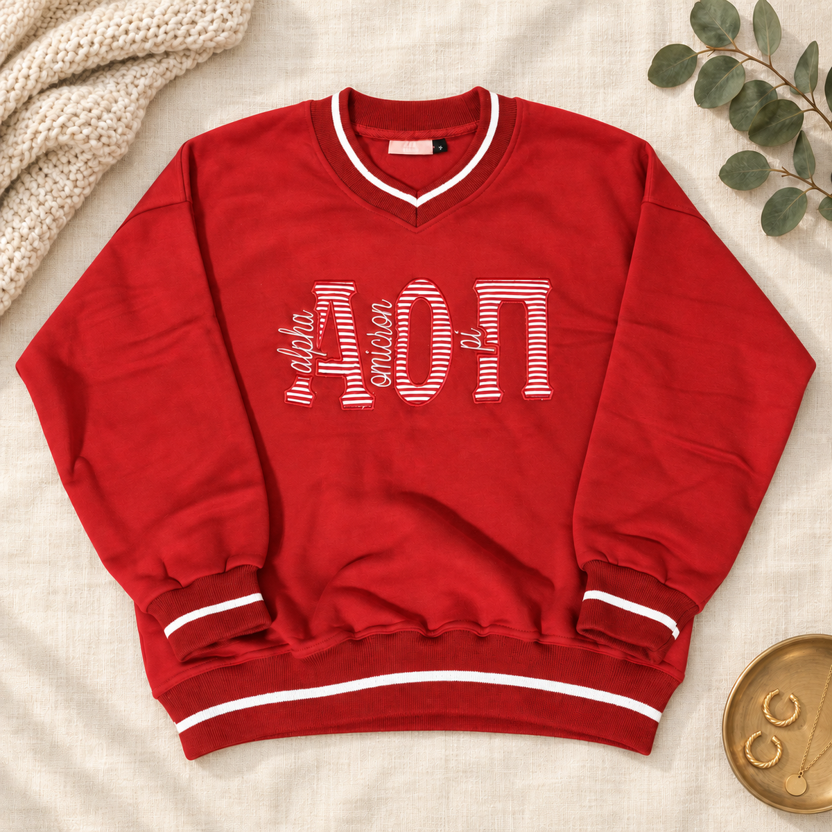 AOII Alpha Omicron Pi Red V-neck Sweatshirt