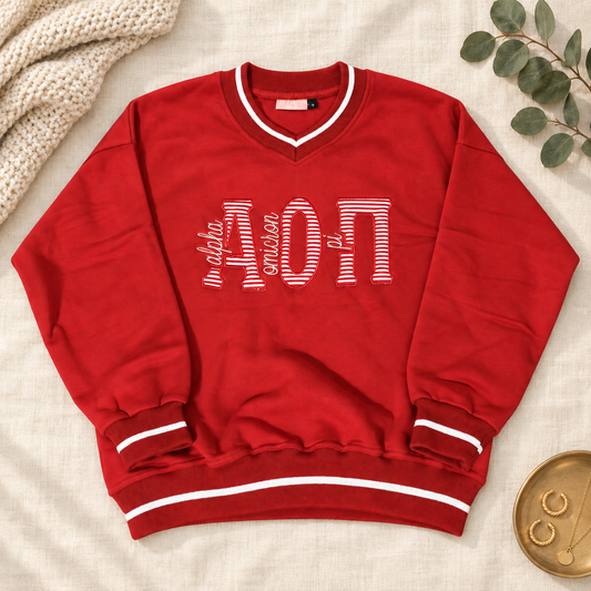 AOII Alpha Omicron Pi Red V-neck Sweatshirt