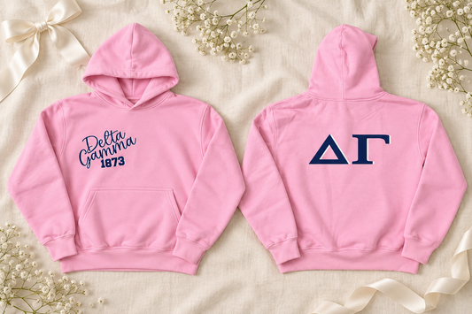 Delta Gamma Pink Hoodie | Front & Back Design