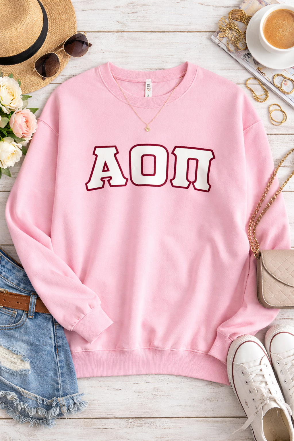 Alpha Omicron Pi  Sim Stitch Greek Letter Sweatshirt