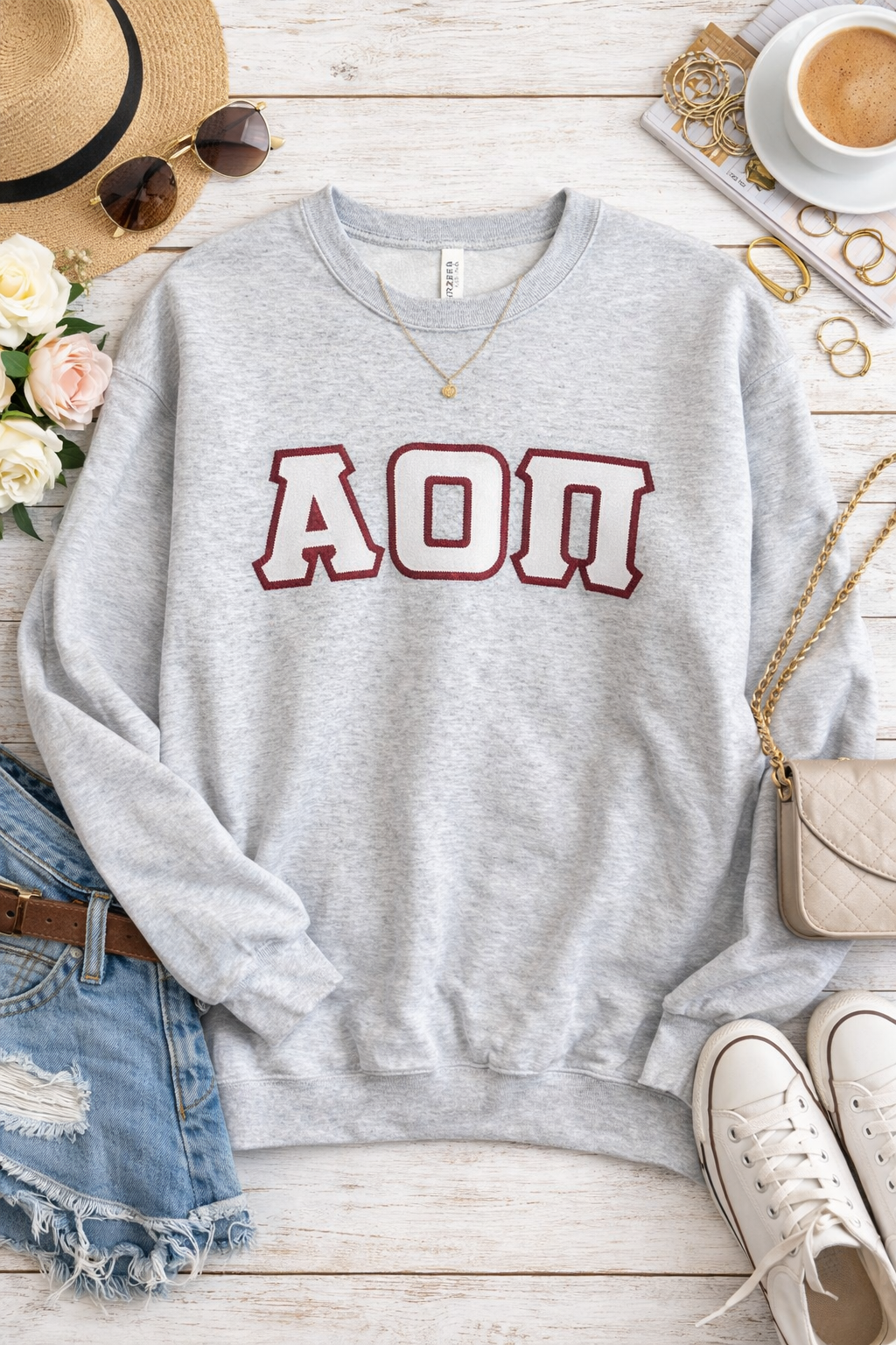 Alpha Omicron Pi  Sim Stitch Greek Letter Sweatshirt