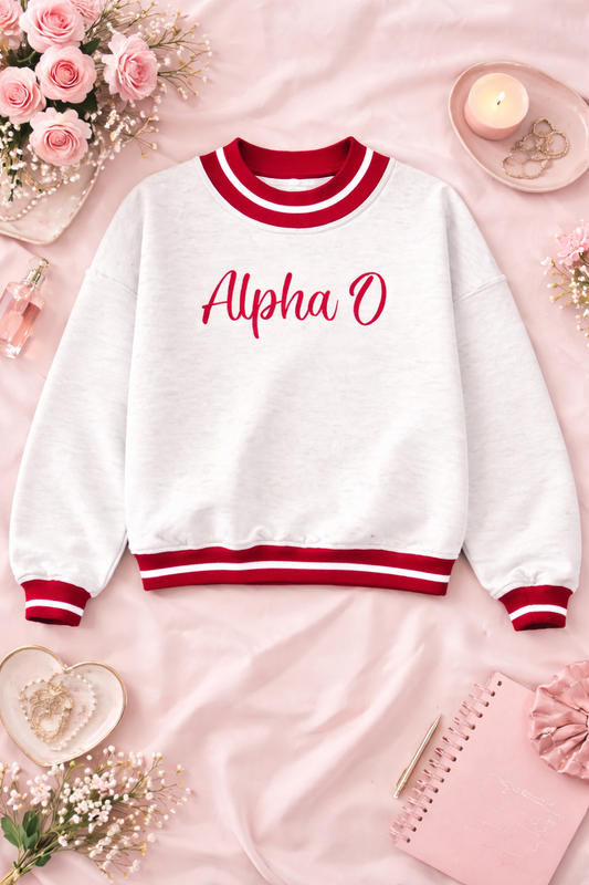 Alpha O embroidered mockneck sweatshirt