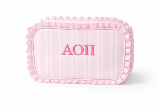 Alpha Omicron Pi (AOII) Licensed Pink Ruffle Cosmetic Bag