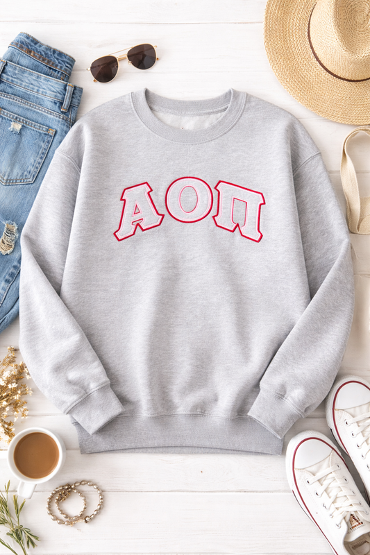 AOII Embroidered Sweatshirt – Alpha Omicron Pi Crewneck – Sorority Greek Letter Pullover – Collegiate Gift for Her