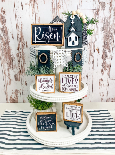 Religious Easter Tiered Tray Decor - Easter Tiered Tray Bundle - Black white  Easter Decor -Easter Decor - Easter Signs - Easter Decor