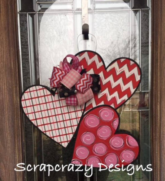 Triple Hearts Door Hanger, Valentine's Door Hanger, Valentine's Decor, Valentine's, Holiday Decor, Hearts, Wood Door Hanger, Door Hanger