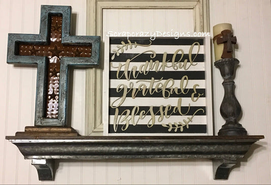 Thankful, grateful, blessed, collage wall sign, 3D wood signs, wood signs, 3D