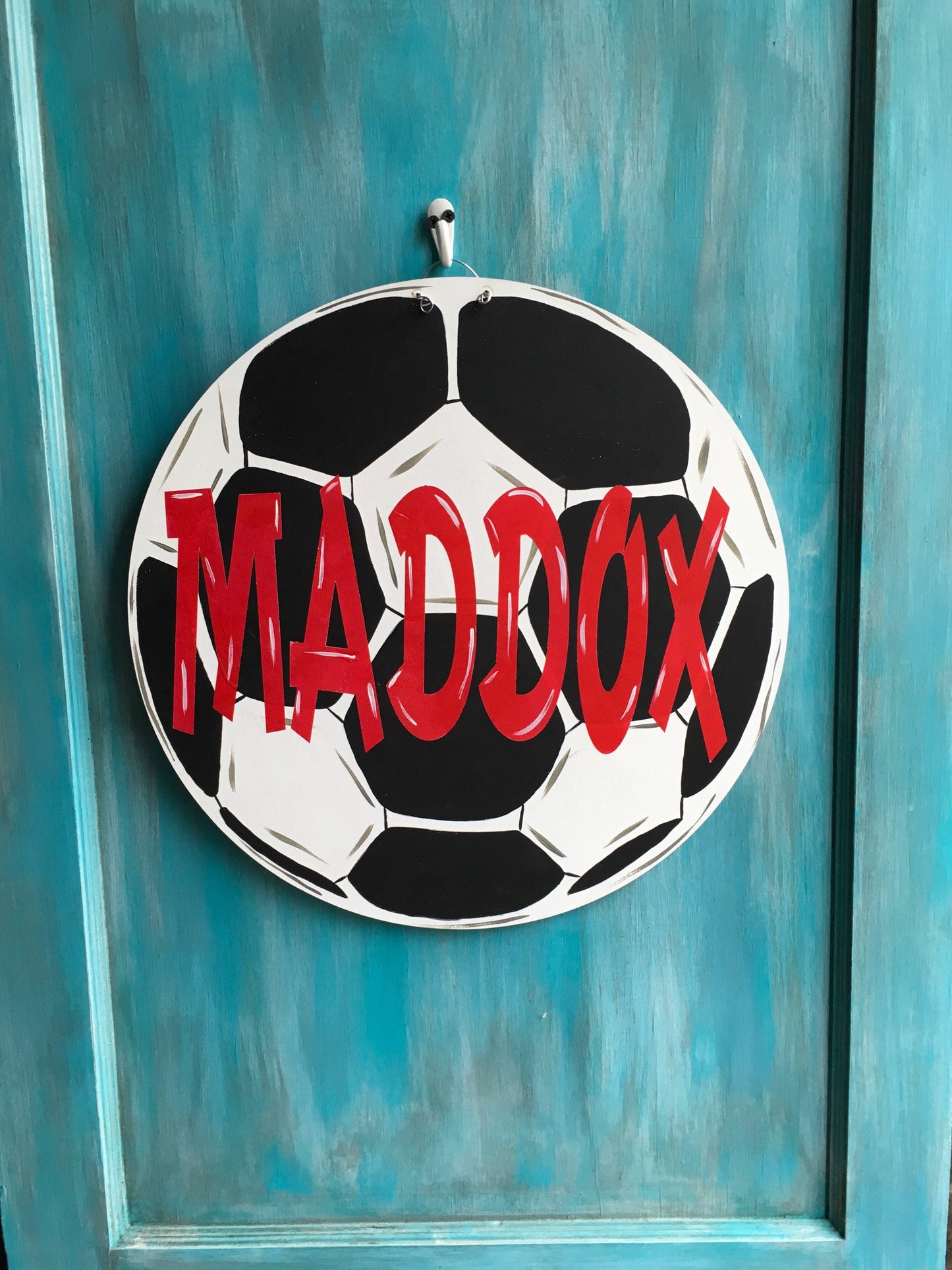 Soccer ballDoor hanger, wood door hanger, sport door hanger, soccer, soccer decor, soccer ball