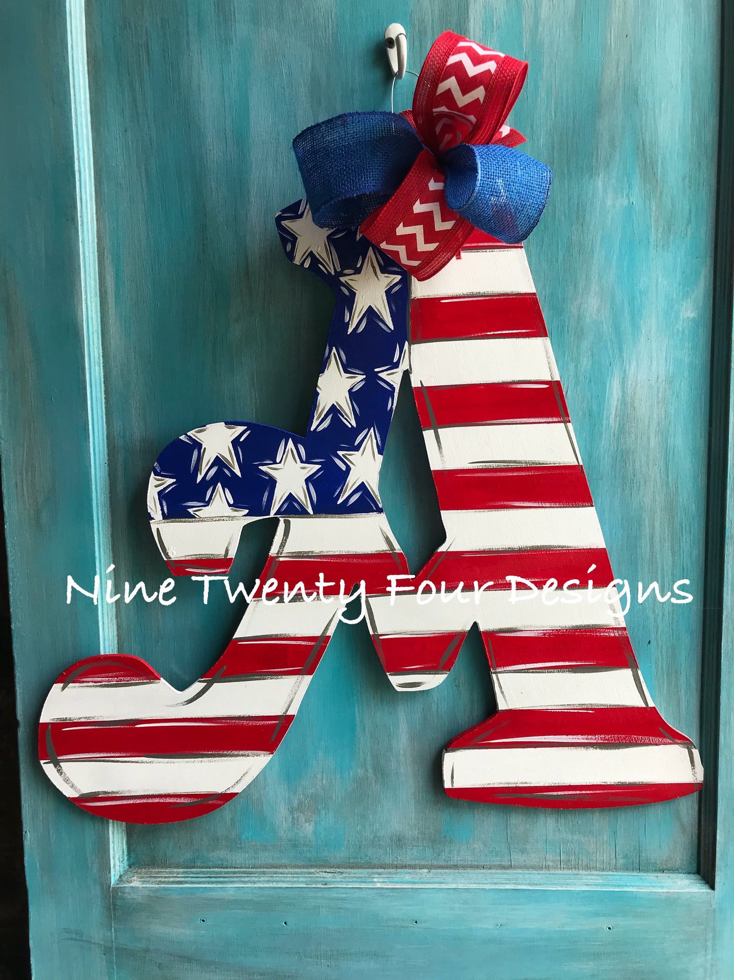 Patriotic Letter Door Hanger, personalized door hanger,july 4th door hanger, military door hanger, american flag