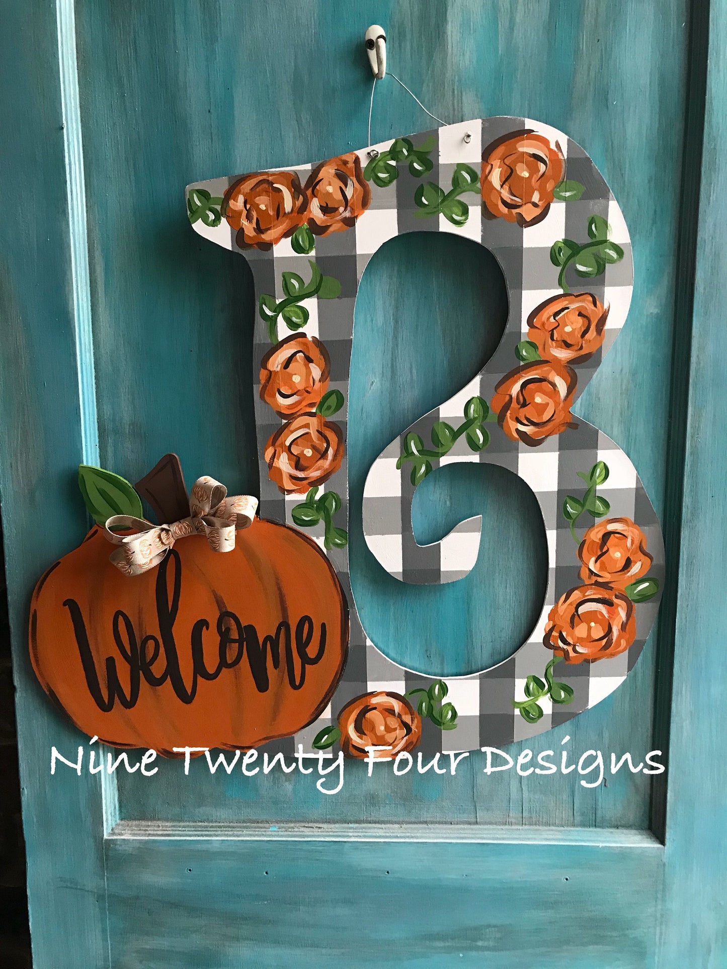 Pumpkin Letter Door Hanger, personalized door hanger, painted letted, hand painted door hanger, fall door hanger