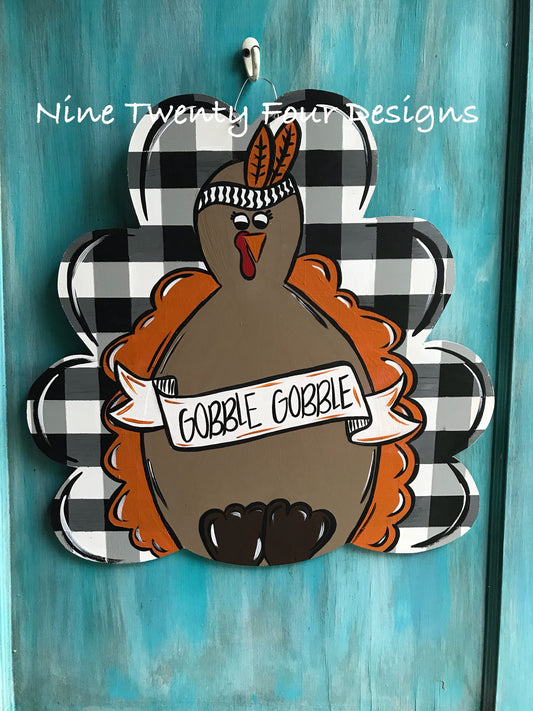 Buffalo plaid Turkey day, door hanger, wood door hanger, thanksgiving decor, thanksgiving, turkey door hanger, turkey, thanksgiving