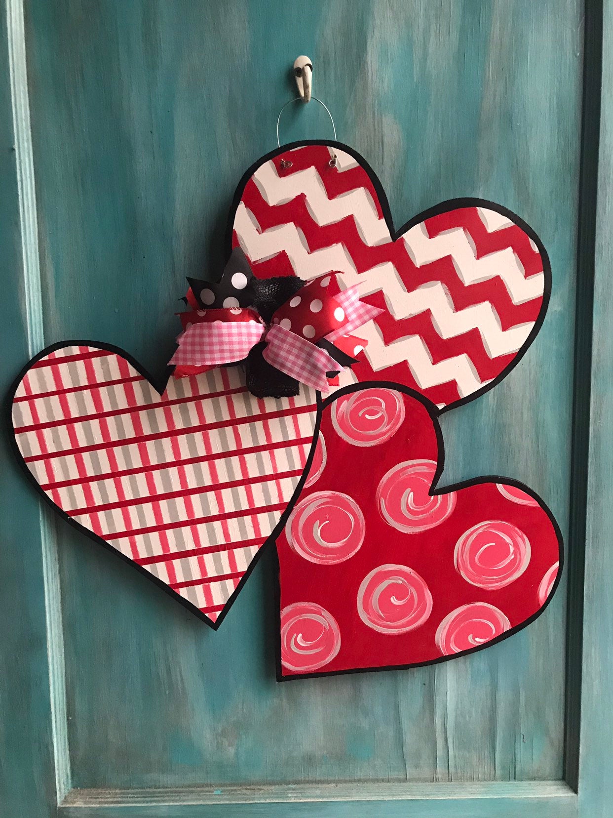 Triple Hearts Door Hanger, Valentine's Door Hanger, Valentine's Decor, Valentine's, Holiday Decor, Hearts, Wood Door Hanger, Door Hanger