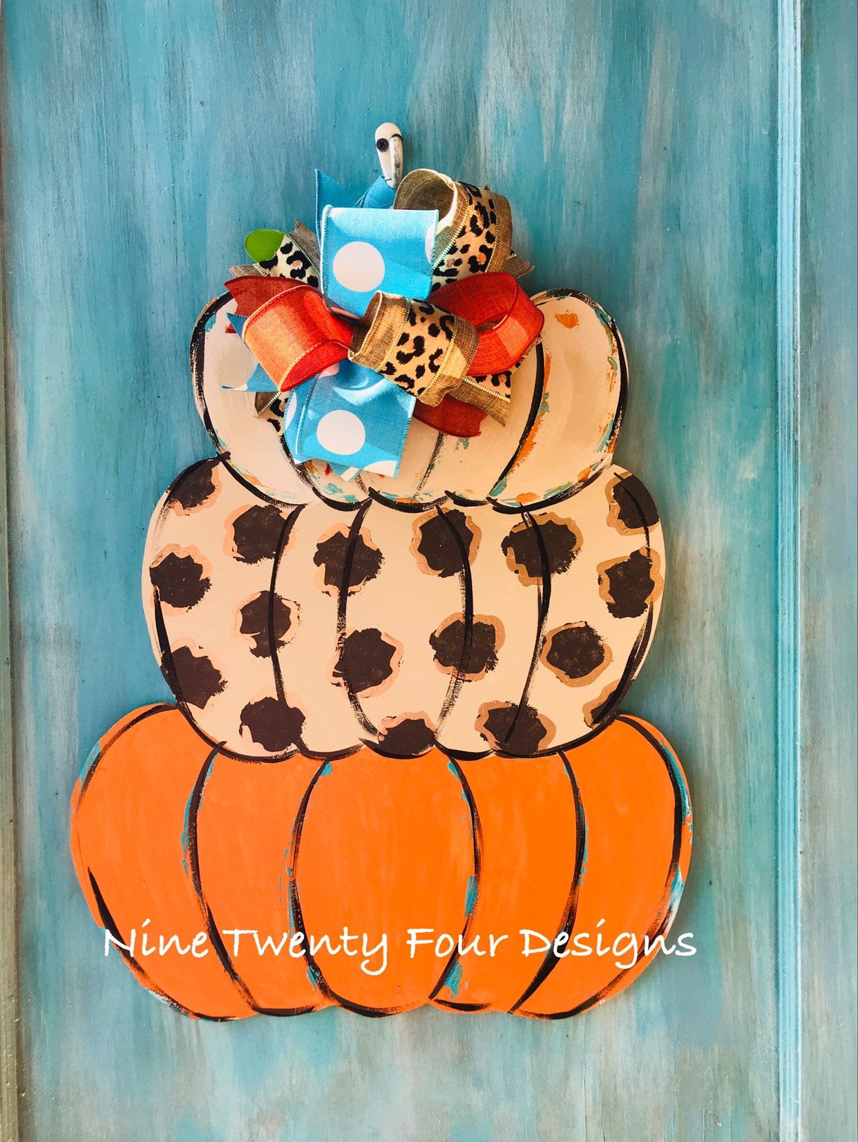 Triple leopard Pumpkins/fall door hanger, door hanger, fall door hanger,pumpkin door hanger, wood door hanger