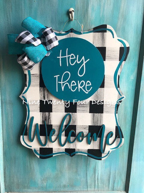Hey There Plaid Welcome 3D Decor, EVERYDAY Decor, Outdoor Decor, Door Decor, FRONT DOOR Decor, Door Hanger