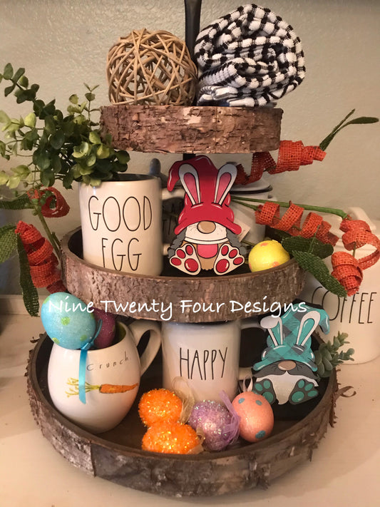 Tiered tray gnome, wood gnome, bunny gnome, Easter gnome