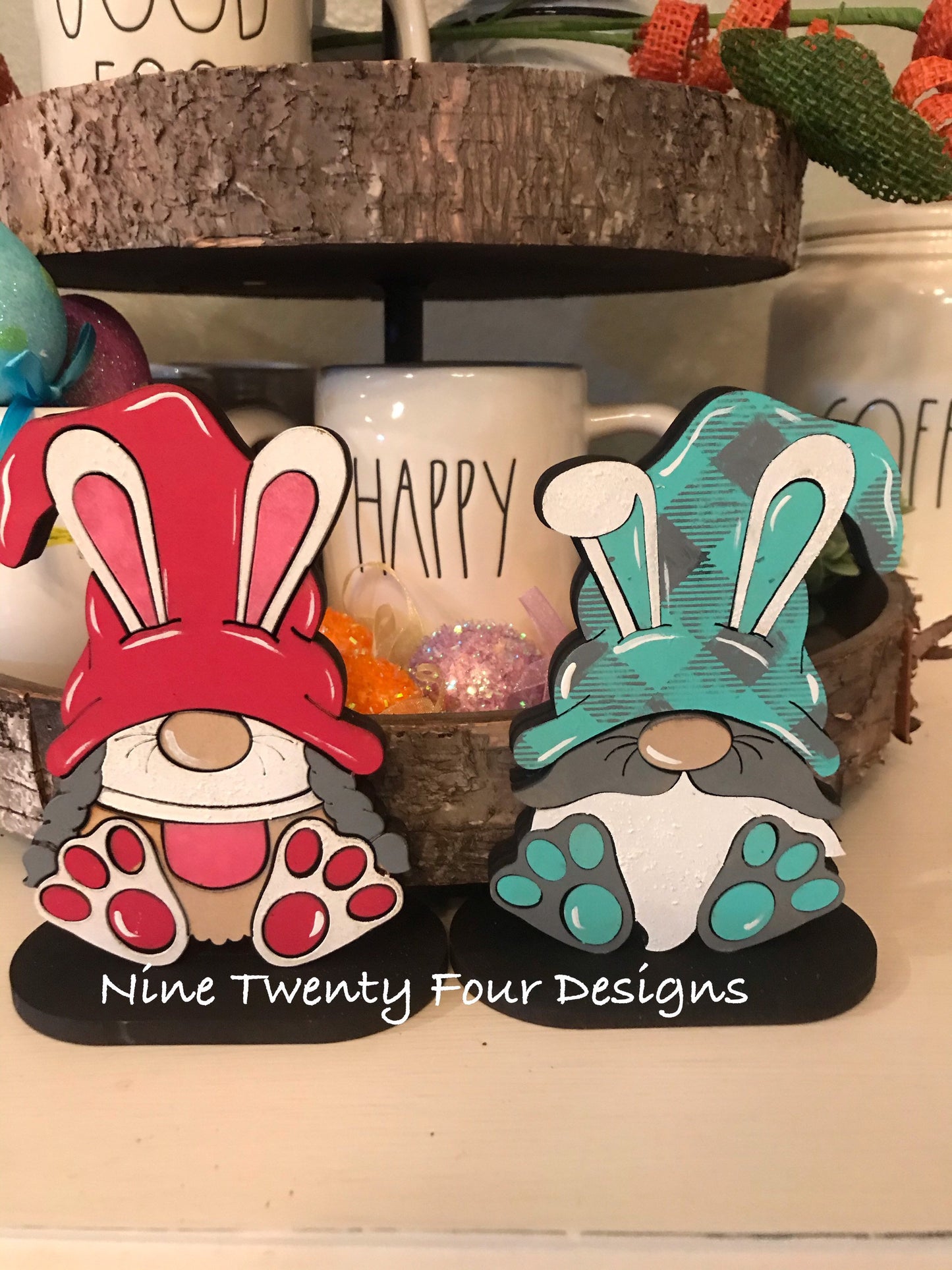 Tiered tray gnome, wood gnome, bunny gnome, Easter gnome
