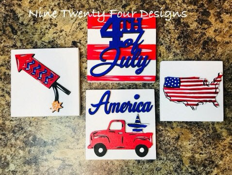 July 4th gnome sign tiered tray set, tiered tray decor, July 4th signs, 3D signs