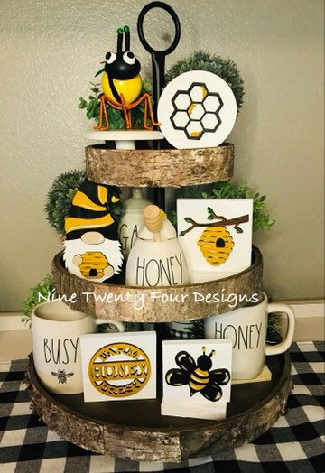 Bee sign tiered tray set, tiered tray decor, bee signs, 3D signs
