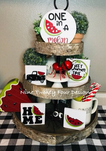 Watermelon sign tiered tray set, tiered tray decor, watermelon signs, 3D signs