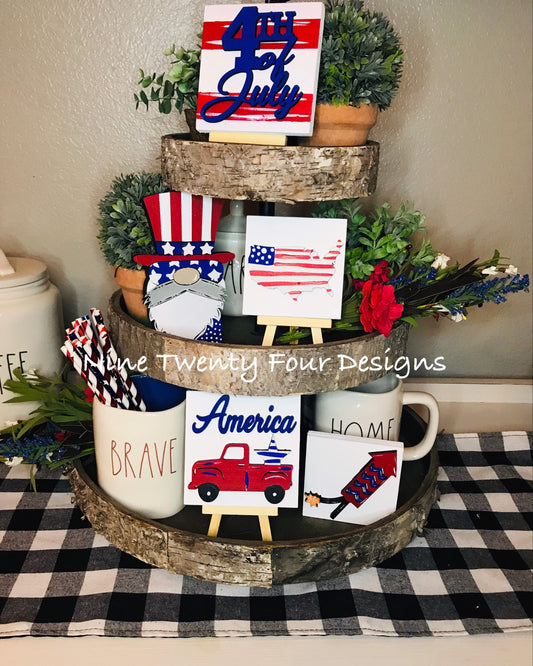 July 4th gnome sign tiered tray set, tiered tray decor, July 4th signs, 3D signs