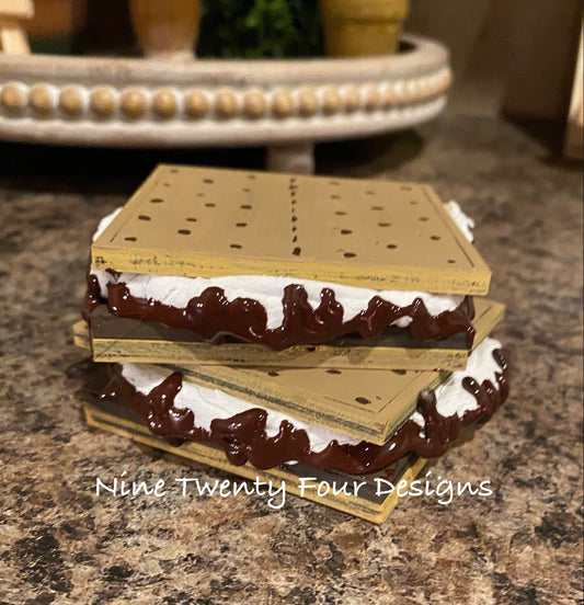 Faux S’mores tiered tray decor, s’mores, s’mores decor