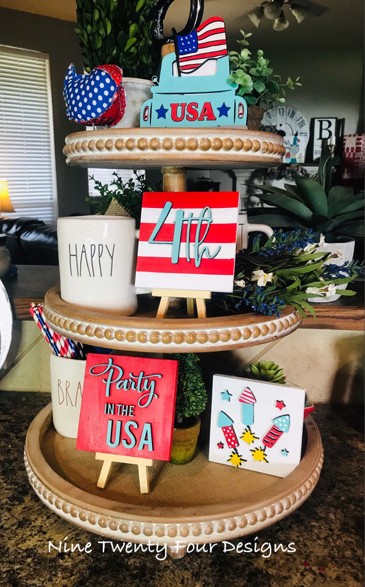 July 4th truck sign tiered tray set, tiered tray decor, July 4th signs, 3D signs, patriotic set