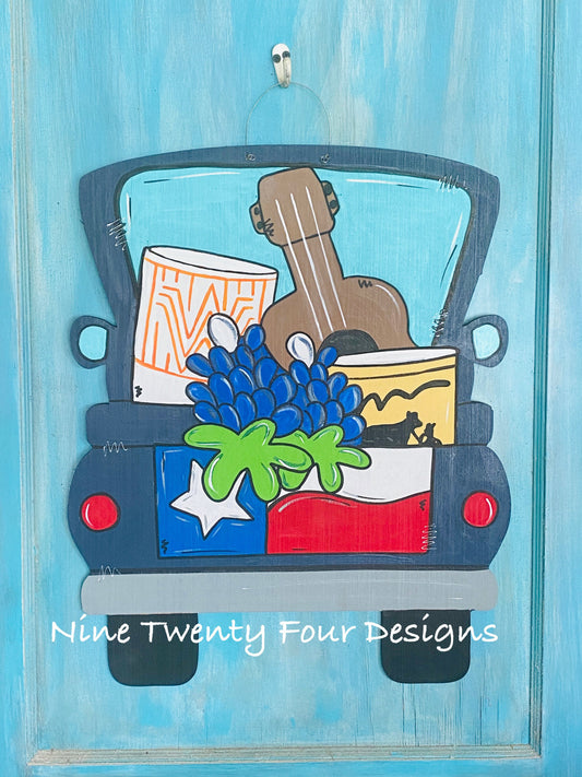 texas favorites truck, bluebonnets, texas decor, texas, texas flag, texas door hanger, spring decor, summer decor