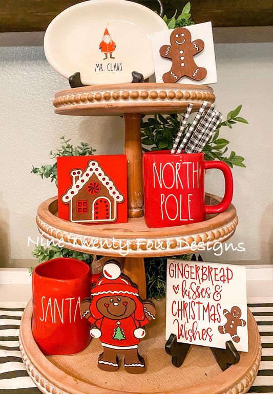 Gingerbread tiered tray set, tiered tray decor, Christmas signs, 3D signs, gingerbread man