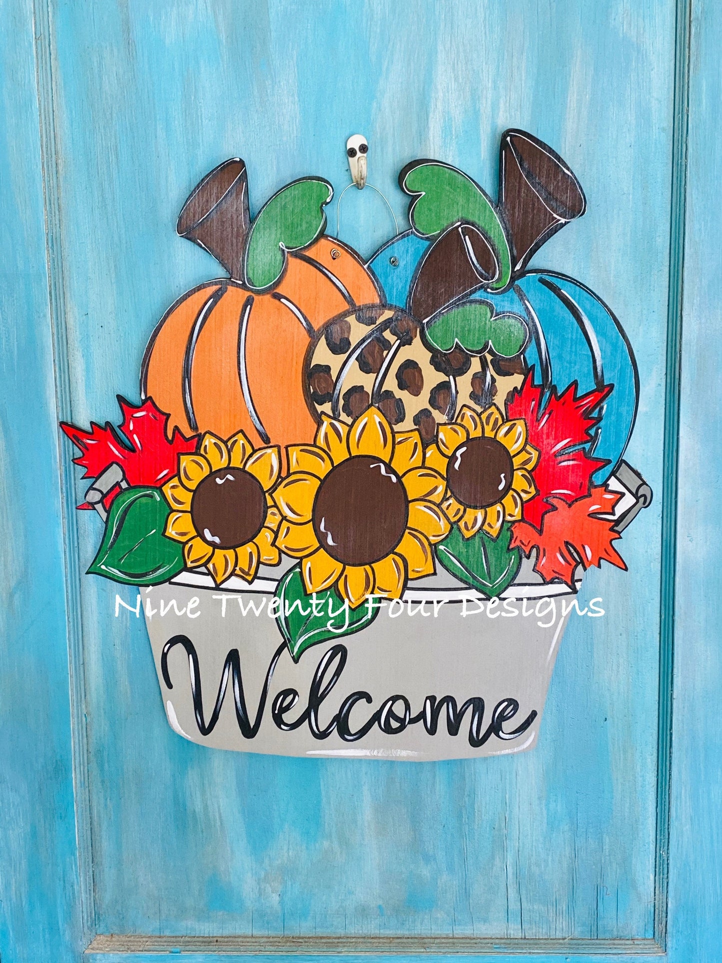 Pumpkin bucket sunflower Door Hanger, pumpkin, leopard pumpkin