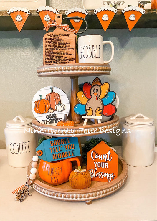 DIY Thanksgiving  tiered tray decor, Turkey decor, thanksgiving. Paint yourself