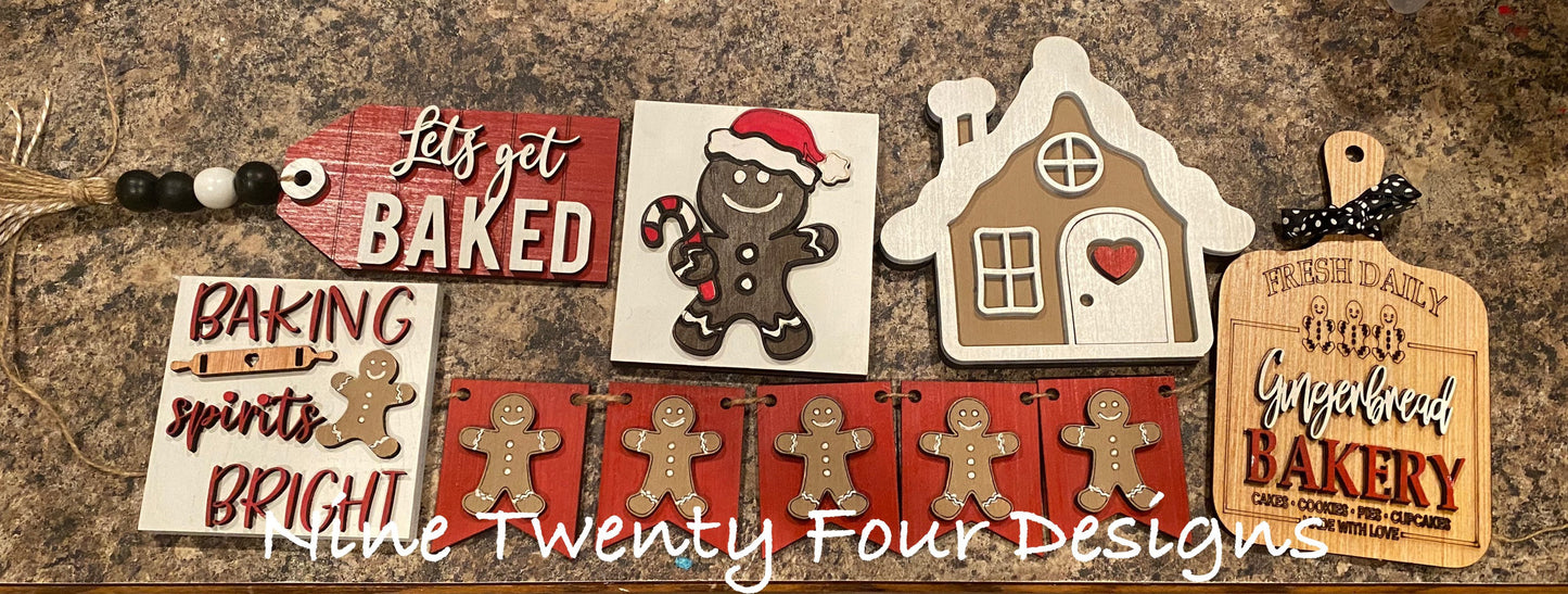 Gingerbread Bakery tiered tray set, tiered tray decor, Christmas signs, 3D signs, gingerbread man