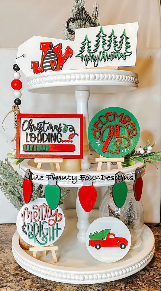 Christmas Loading tiered tray, Christmas tray signs, tiered tray decor