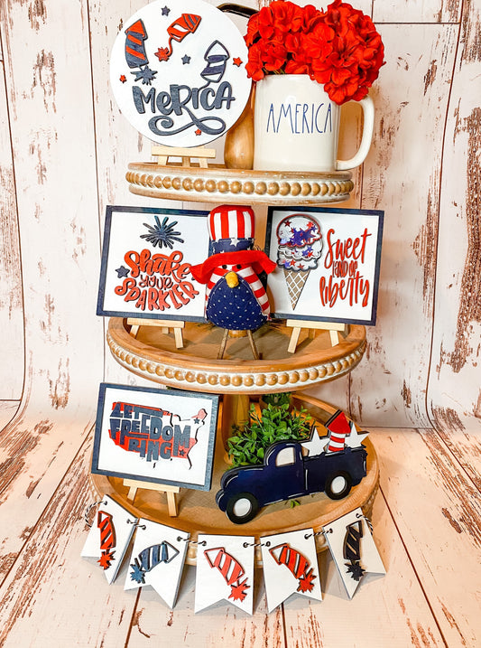 Patriotic Tiered tray signs, July 4th decor. USA