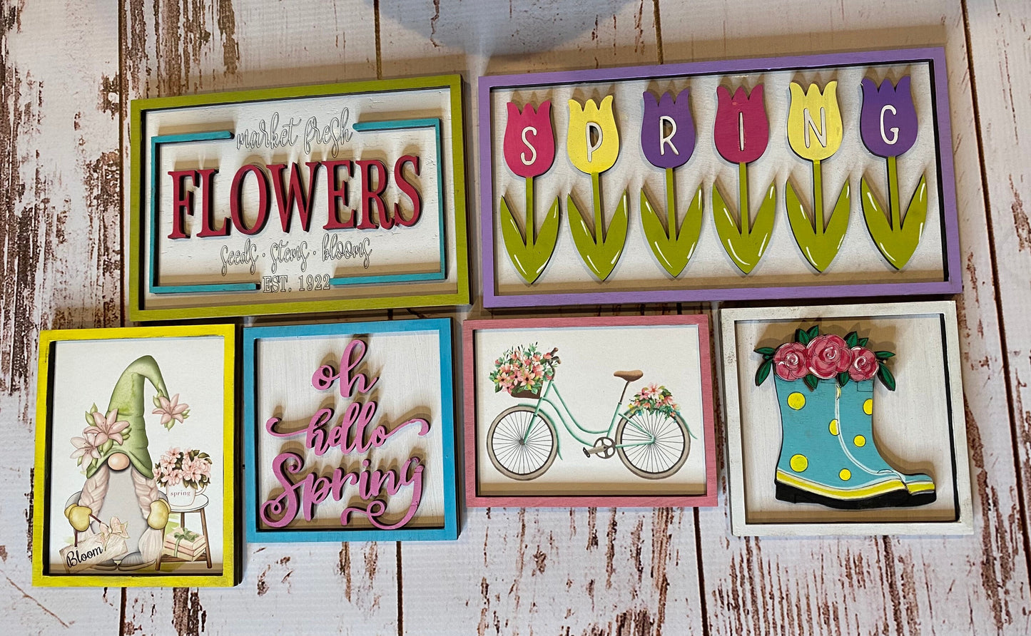 Spring Tiered tray signs, Spring decor