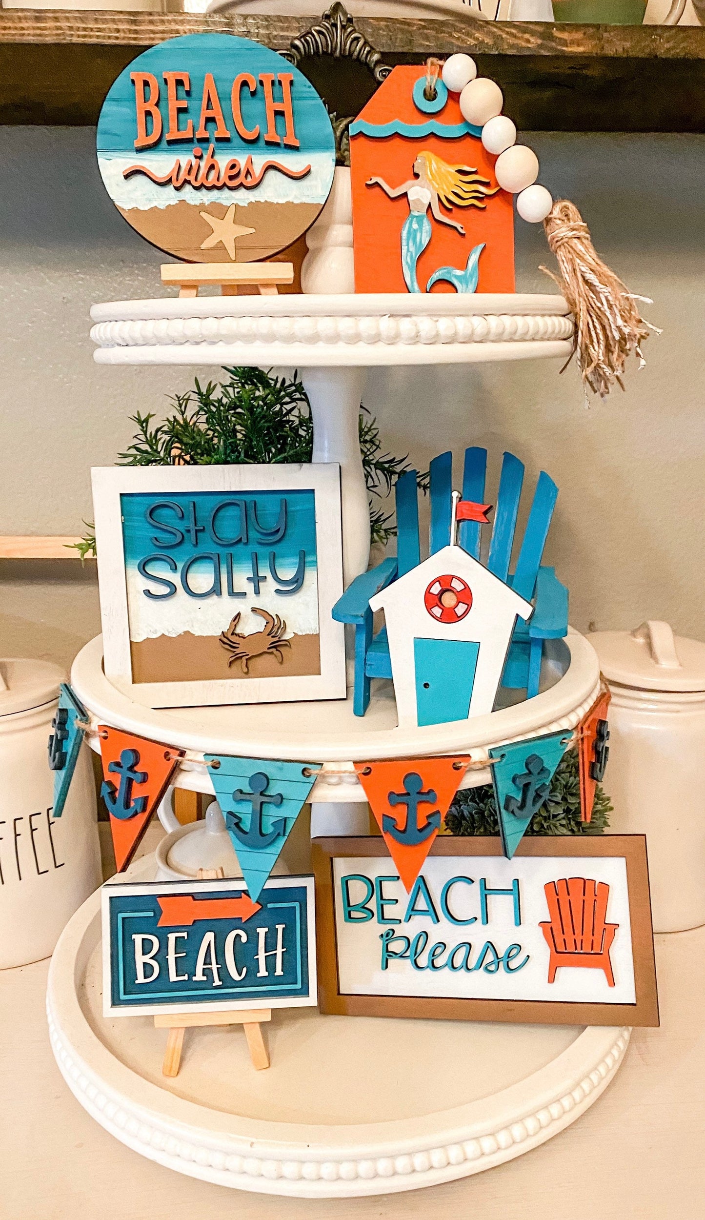 Beach Tray decor, Beach signs, tiered tray signs